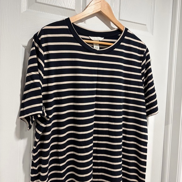 H&M Striped Navy and Cream 100% Cotton Maternity T-Shirt Dress New With Tags - Picture 2 of 9